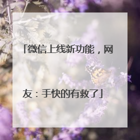 微信上线新功能，网友：手快的有救了